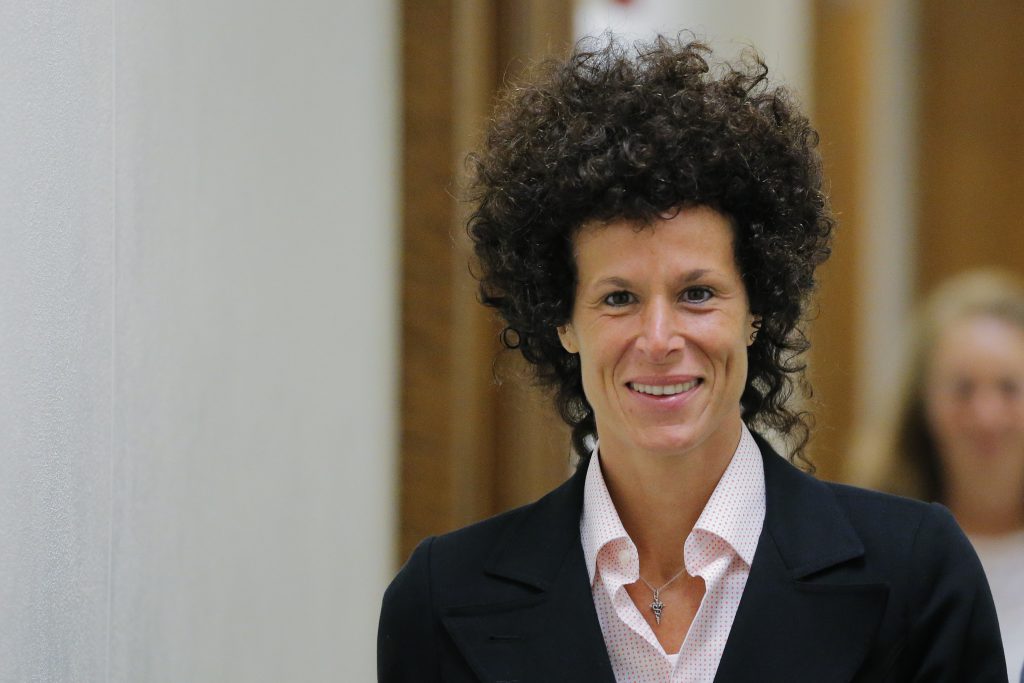Bill Cosby Accuser Andrea Constand exits the courtroom during deliberations in Bill Cosby's sexual assault trial at the Montgomery County Courthouse in Norristown, Pa., Friday, June 16, 2017.