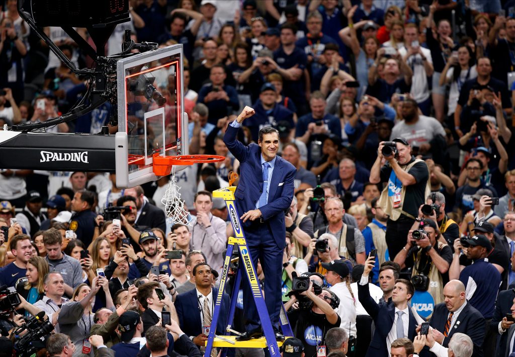 Final Four Michigan Villanova Basketball Villanova head coach Jay Wright reacts after cutting down the net after beating Michigan 79-62 in the championship game of the Final Four NCAA college basketball tournament, Monday, April 2, 2018, in San Antonio. (AP Photo/Brynn Anderson)