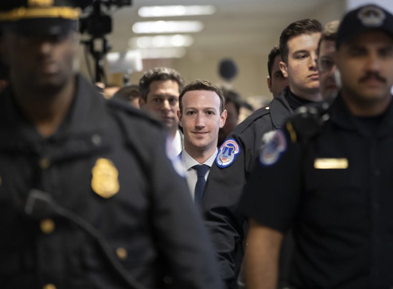 Facebook CEO Mark Zuckerberg arrives on Capitol Hill in Washington, Monday, April 9, 2018