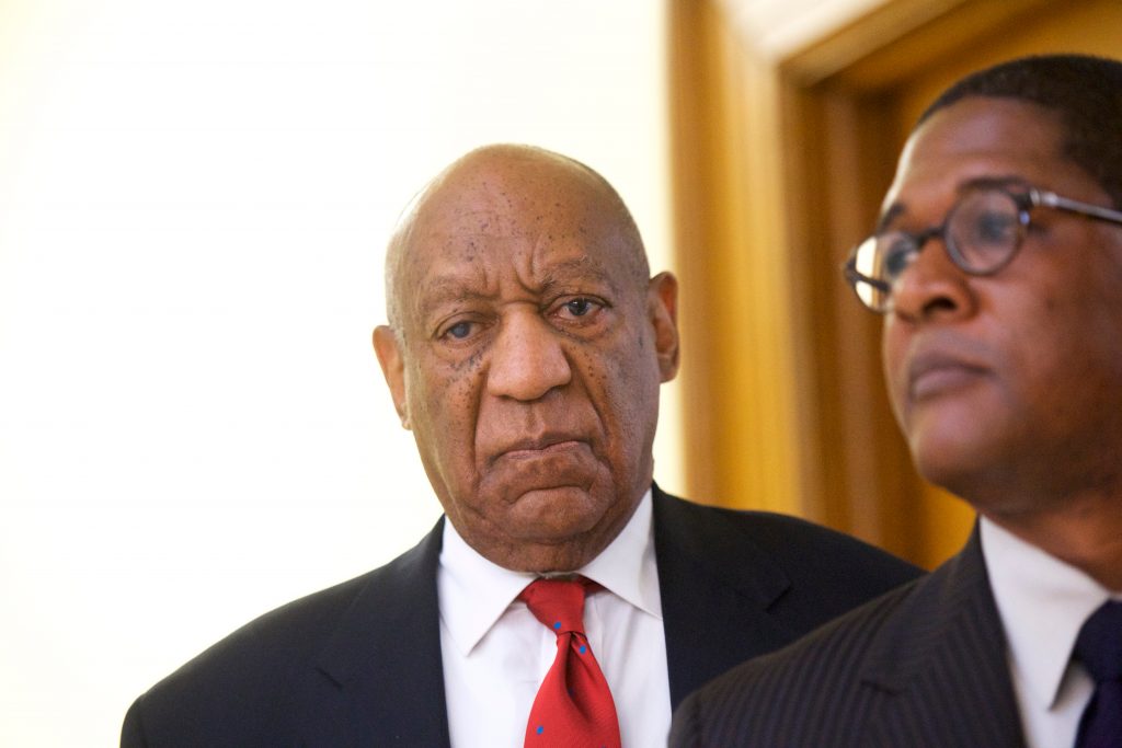 APTOPIX Bill Cosby Actor and comedian Bill Cosby reacts while being notified that the verdict was in during his sexual assault retrial, Thursday, April, 26, 2018, at the Montgomery County Courthouse in Norristown, Pa. (Mark Makela/Pool Photo via AP)