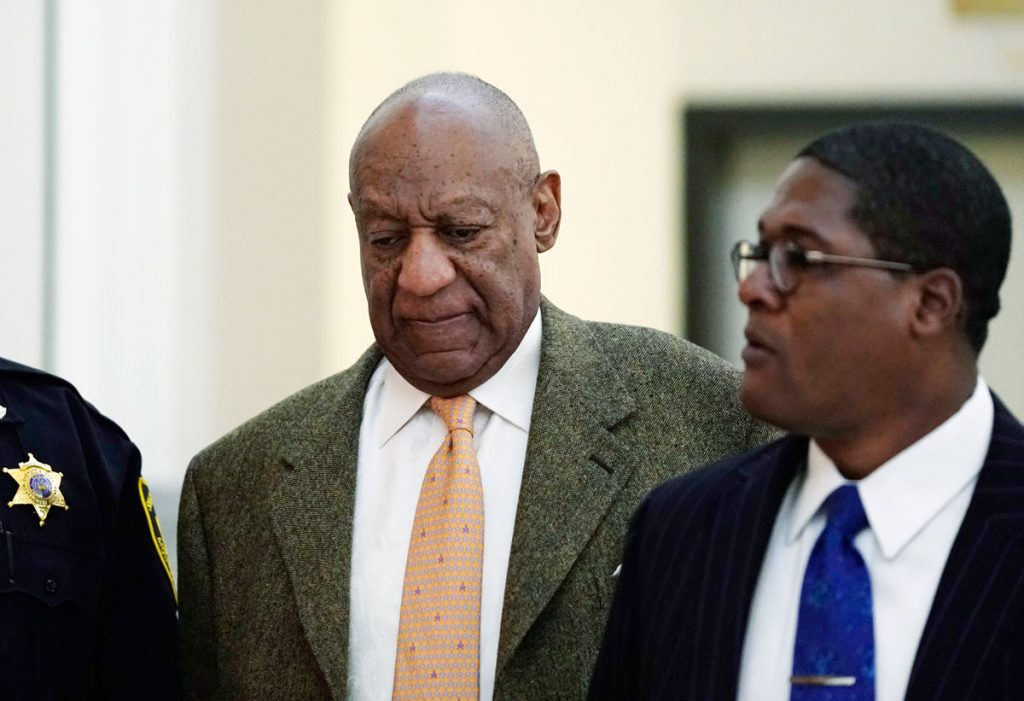 APbillcosby180423x1200 Actor and comedian Bill Cosby, (left), walks with his spokesman Andrew Wyatt, during his sexual assault retrial at the Montgomery County Courthouse in Norristown, Pa., Monday, April 23, 2018. (Jessica Kourkounis/Pool Photo via AP)