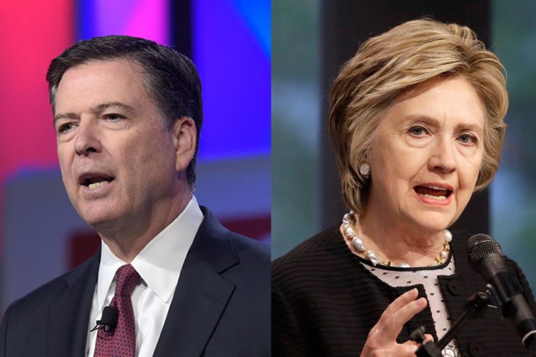 Former FBI Director James Comey and former Secretary of State Hillary Clinton (Susan Walsh and Patrick Semansky AP Photos)