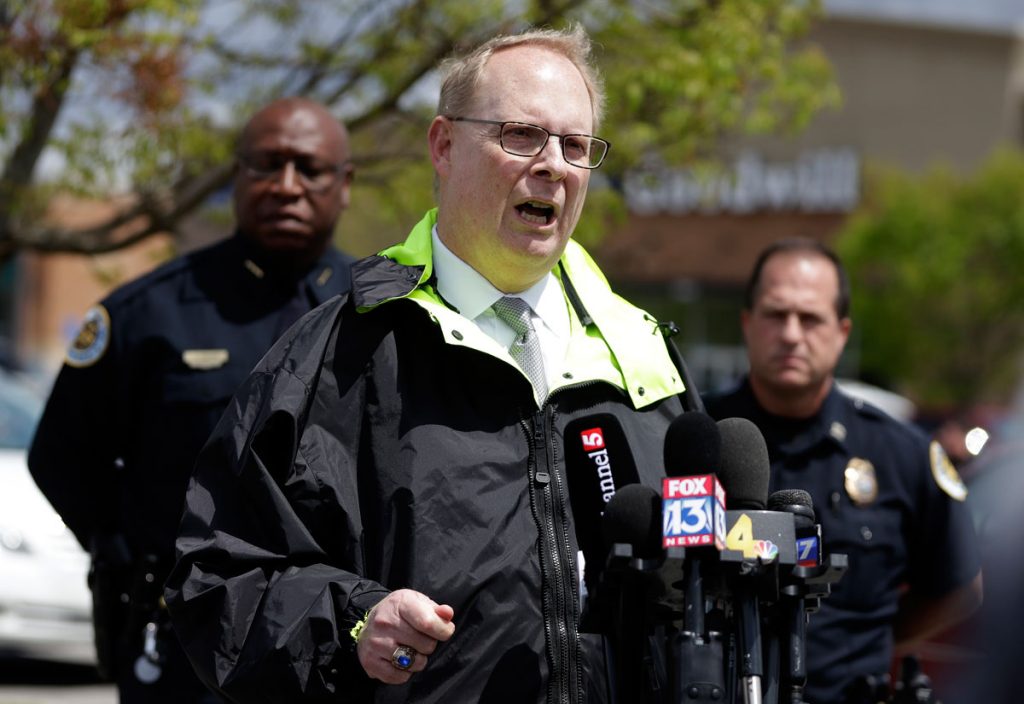 APwafflehousesuspectincustoryx1200 Don Aaron, public affairs manager for the Metro Nashville Police Department, speaks at a news conference Monday, April 23, 2018, in Nashville, Tenn., regarding the search for a gunman who opened fire Sunday at a Waffle House restaurant. A suspect police have identified as 29-year-old Travis Reinking shot and killed at least four people at the restaurant. (Mark Humphrey/AP Photo)