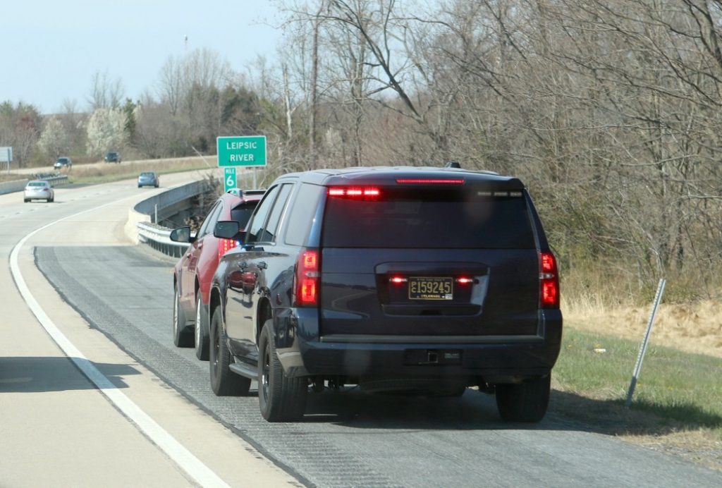 DSP-Traffic-stop-003 Delaware State Police Cpl. Chris Garcia pulls over a car Thursday on Del. 1 in Kent County after a DSP spotter saw the driver talking on his cellphone without a hands-free device. (Provided)