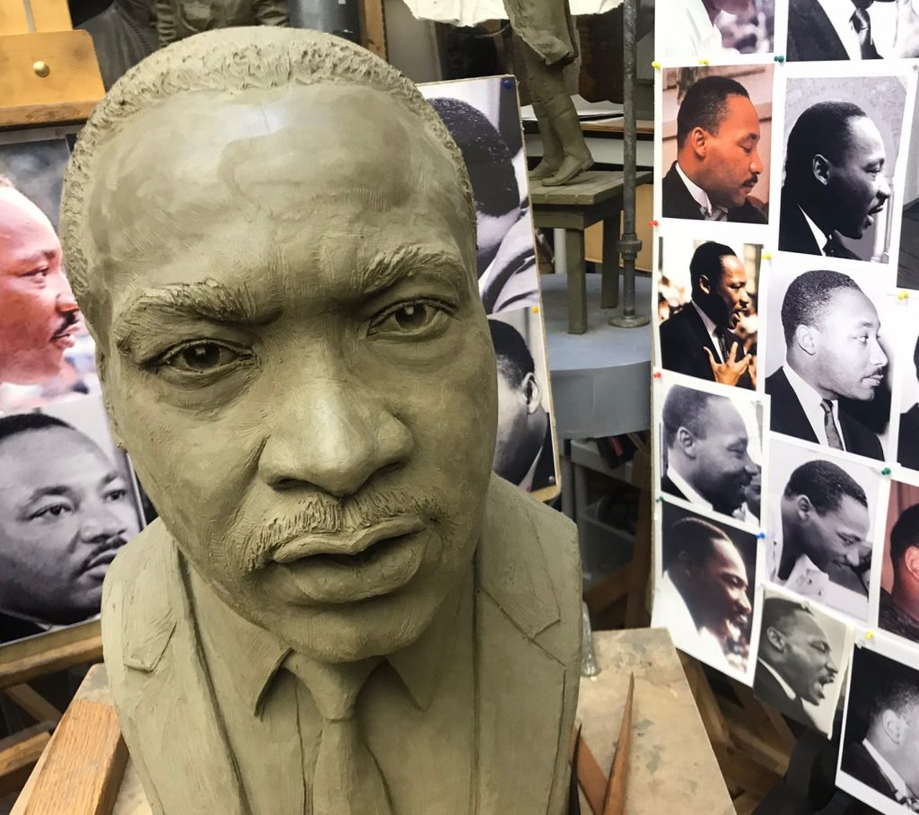 FullSizeRender (1) A sculpture of Martin Luther King Jr. by Zenos Frudakis is destined for a sculpture garden where it will join likenesses of Nelson Mandela and Mahatma Gandhi. (Scott Grote/WHYY)