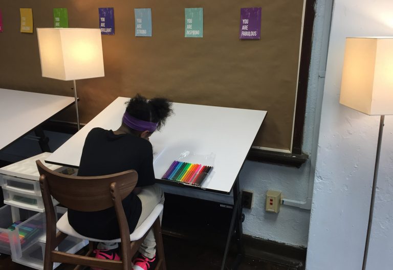 Students at Tilden Middle School using the new “calming room.” (Dana Bate for WHYY)