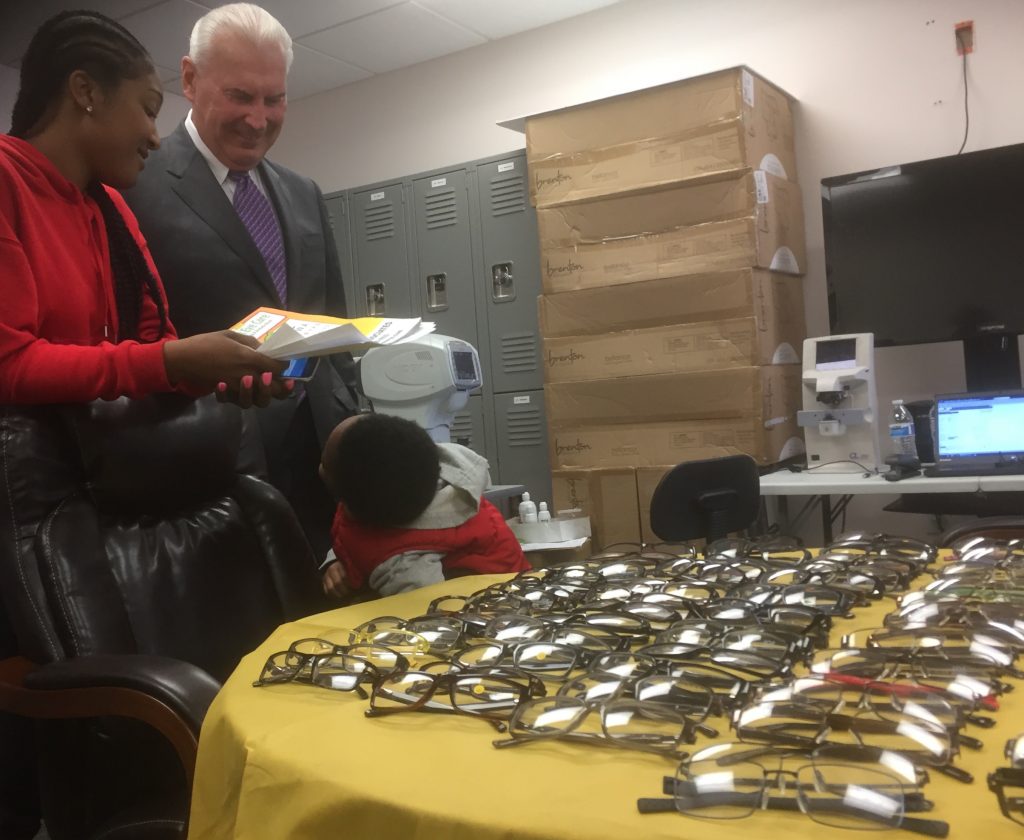 IMG_4107 Mayor Mike Purzycki toured a free eye care event in Wilmington.
(Zoe Read/WHYY)