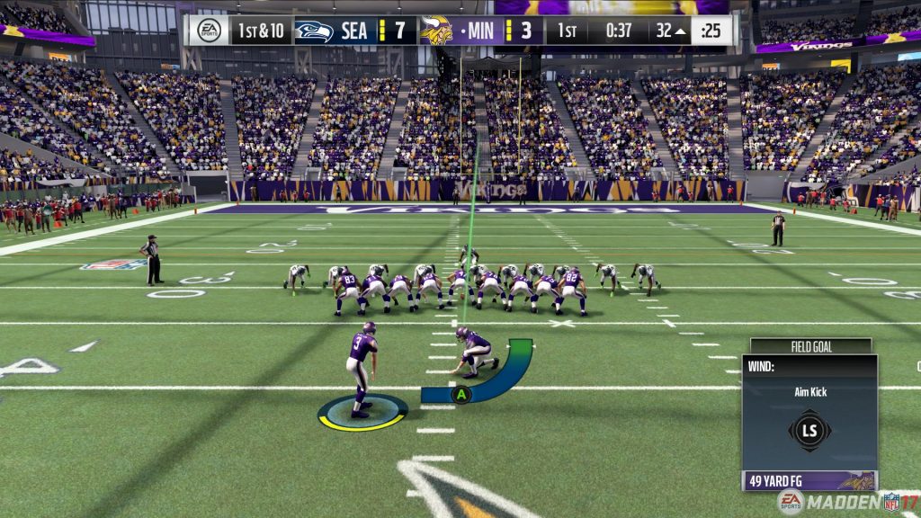 When you have to kick the ball in the football game Madden NFL, you have to aim your kick. That's hard to do if you can't see the screen, so programmers at EA added several vibration cues to the game controller. Courtesy of Electronic Arts Inc