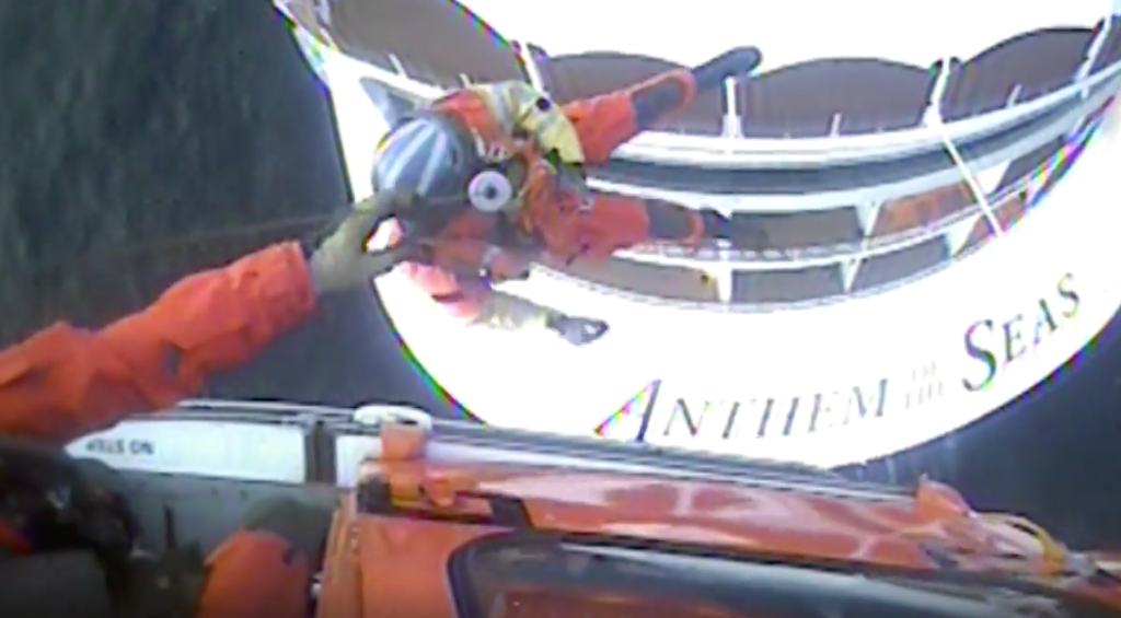 Screen Shot 2018-04-29 at 9.40.50 AM A Coast Guard aircrew medevacs an ailing man from a cruise ship about 51 miles east of Ocean City, New Jersey, Friday, April 27, 2018. (U.S. Coast Guard video by Air Station Atlantic City/Released)