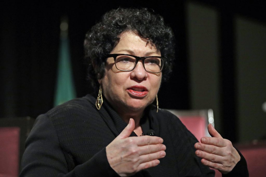 Supreme Court Justice Sonia Sotomayor speaks at a civics event in January in Seattle. Sotomayor wrote a scathing dissent about police shootings Monday. Supreme Court Justice Sonia Sotomayor speaks at a civics event in January in Seattle. Sotomayor wrote a scathing dissent about police shootings Monday