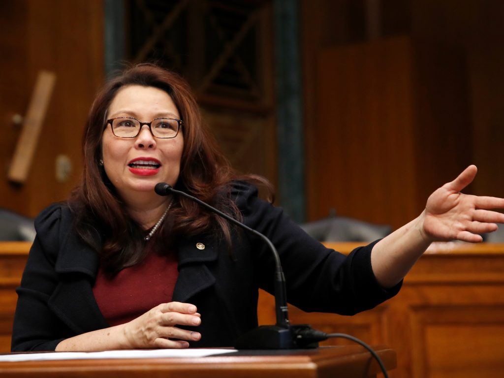 Sen. Tammy Duckworth, seen here in February on Capitol Hill, announced the birth of a daughter, making her the first U.S. senator to give birth while in office. Sen. Tammy Duckworth, seen here in February on Capitol Hill, announced the birth of a daughter, making her the first U.S. senator to give birth while in office. (Alex Brandon/AP)