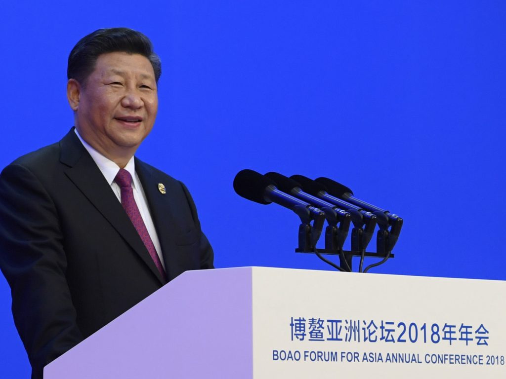 In this photo released by Xinhua News Agency, Chinese President Xi Jinping delivers his opening speech at the Boao Forum for Asia Annual Conference in Boao in south China's Hainan province, on Tuesday.
