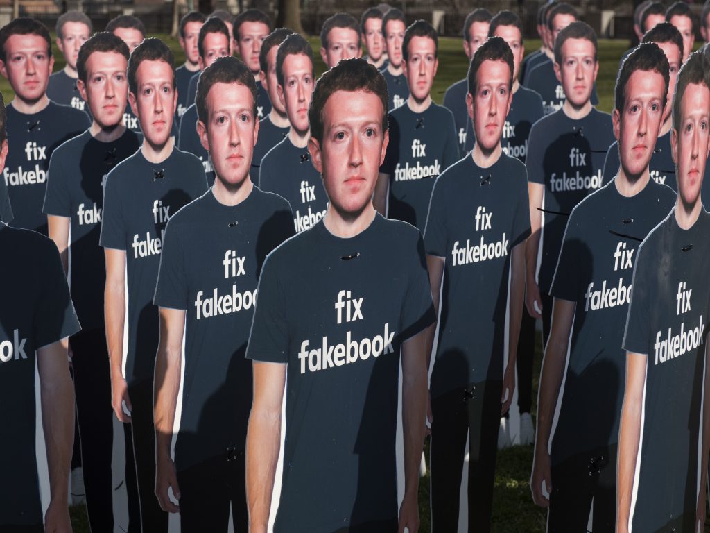 Cardboard cutouts of Facebook founder and CEO Mark Zuckerberg stand outside the U.S. Capitol in Washington as he testified before a Senate panel last week. Cardboard cutouts of Facebook founder and CEO Mark Zuckerberg stand outside the U.S. Capitol in Washington as he testified before a Senate panel last week. (Kevin Wolf/AP)