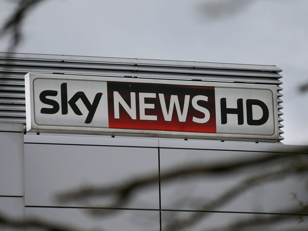 A Sky News logo is pictured on a sign outside pay-TV giant Sky Plc’s London headquarters on March 17, 2017. A Sky News logo is pictured on a sign outside pay-TV giant Sky Plc's London headquarters on March 17, 2017.