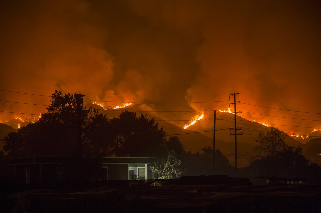 The Thomas Fire advanced toward Santa Barbara County on Dec. 10, 2017 in Carpinteria, Calif. The Thomas Fire advanced toward Santa Barbara County on Dec. 10, 2017 in Carpinteria, Calif. (David McNew/Getty Images)