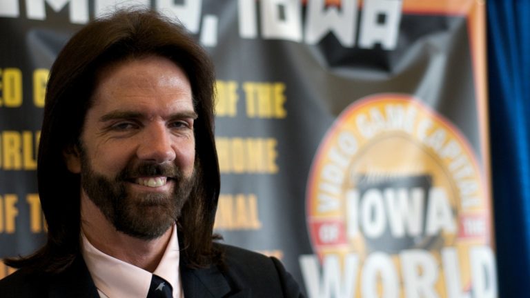 Billy Mitchell poses for the media in Ottumwa, Iowa, in 2009.