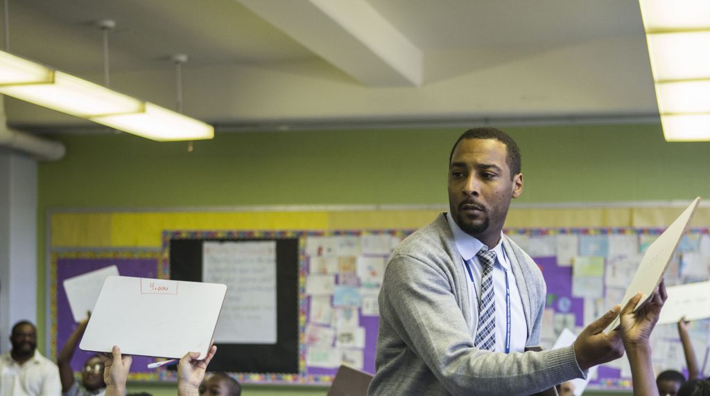 jovan-crop-3 Jovan Weaver, principal of Wister Elementary School. (Jessica Kourkounis/WHYY)