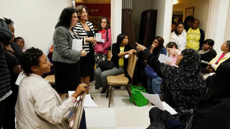 Parents and community members vented their frustrations and their mistrust during a meeting the School District of Philadelphia hosted in October 2015 to explain the charter conversion process. (Bastiaan Slabbers for WHYY)