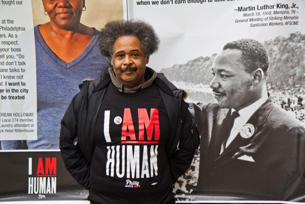 power fasting unite here Sheraton Hotel floor supervisor Alton Sawyer is fasting Wednesday to bring awareness to the issues facing workers of the Philadelphia hospitality industry. (Kimberly Paynter/WHYY)