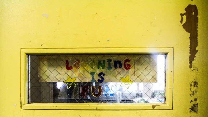 A school door at John Wister Elementary in October 2015. (Kimberly Paynter/WHYY)