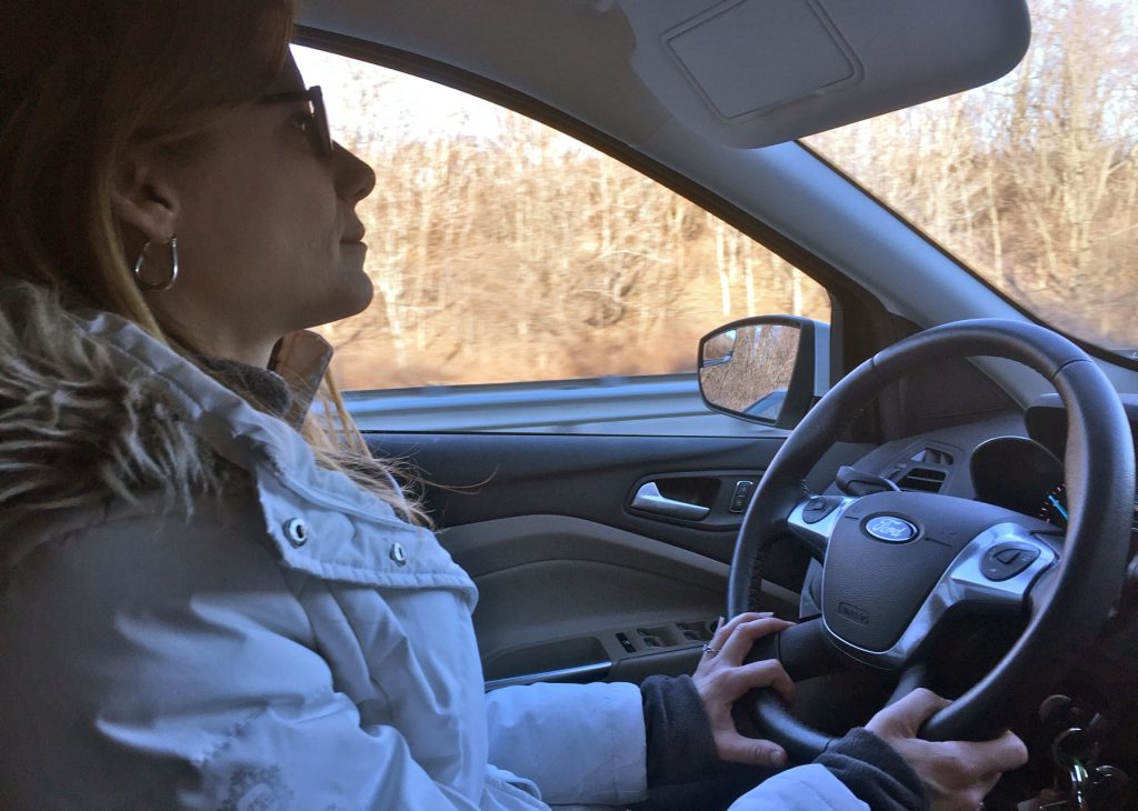 2018-01-25-a-wolfman-arent-tina-blanchette-private-investigator-school-disenrollment Private investigator Tina Blanchette rides around on a surveillance mission.