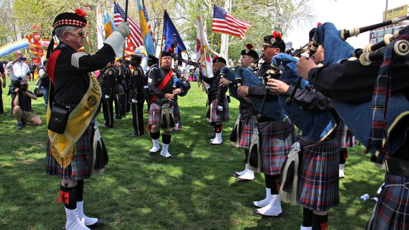 The Philadelphia Police and Fire Pipes and Drums play 