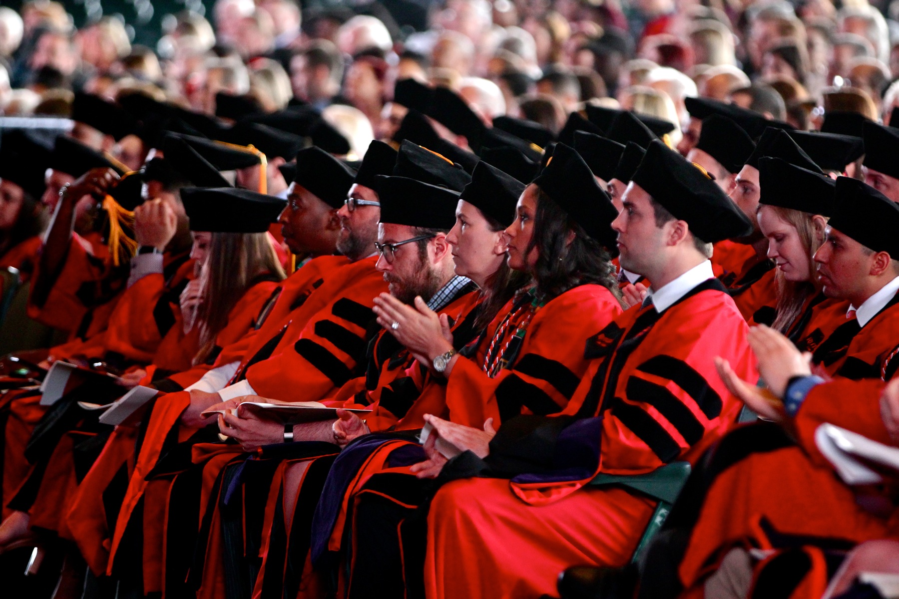Rutgers Camden law degree candidates applaud keynote speaker Anita Hill curing a commencement ceremony at BB&T Pavillion in Camden. 