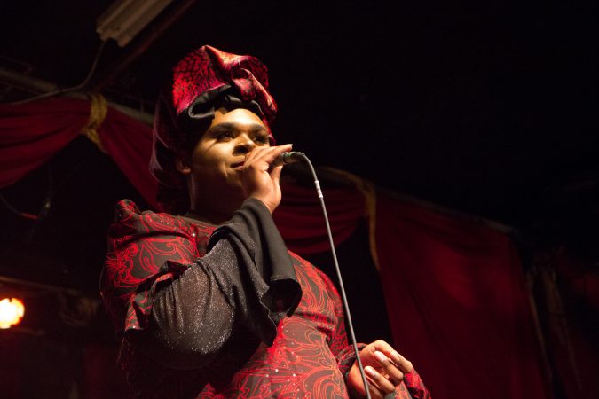 Performer Icon Ebony Fierce hosted Black Panther Burlesque and was dressed inspired by the Wakandan queen Ramonda. (Kimberly Paynter/WHYY)