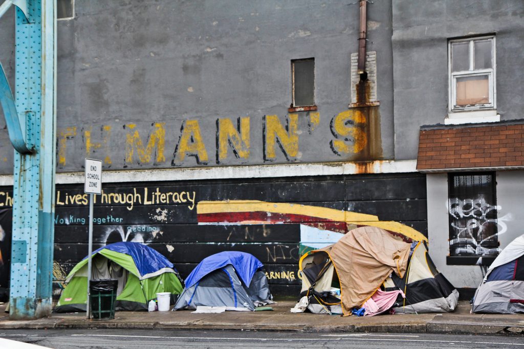 2018 5 22 k paynter tulip and kensingon ave encampment_ People living at the encampment at Kensington Avenue. (Kimberly Paynter/WHYY)