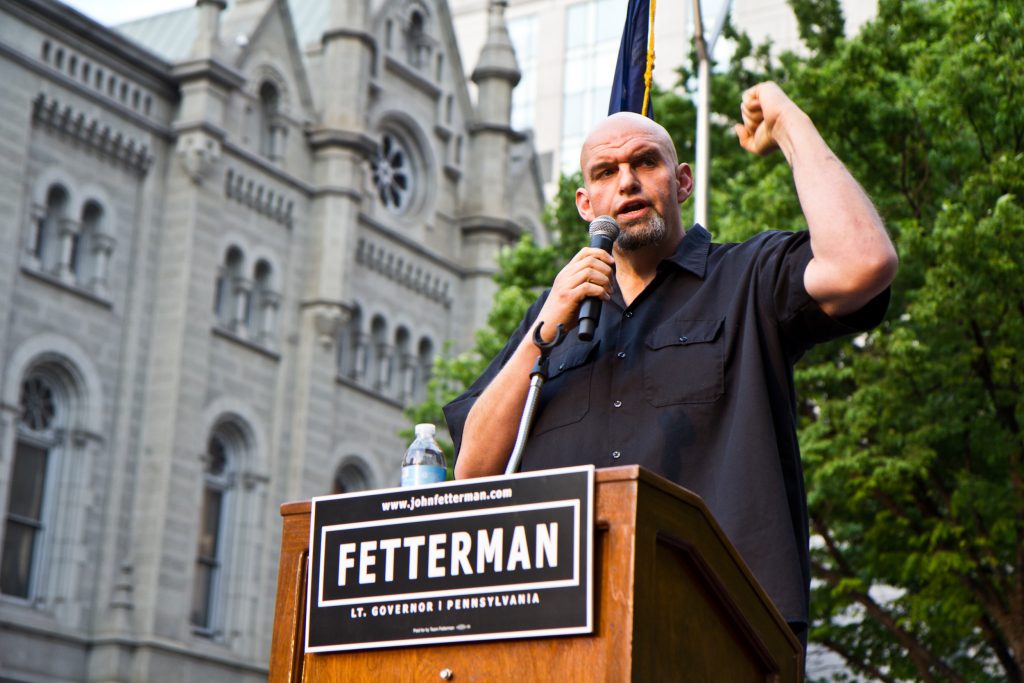 2018 5 4 k paynter john fetterman campaign rally city hall-2 On the campaign trail, John Fetterman spoke to supporters at City Hall in Philadelphia. He has won the Democratic nomination to run for Pennsylvania lieutenant governor on a ticket with with Gov. Tom Wolf, who is seeking re-election. (Kimberly Paynter/WHYY)
