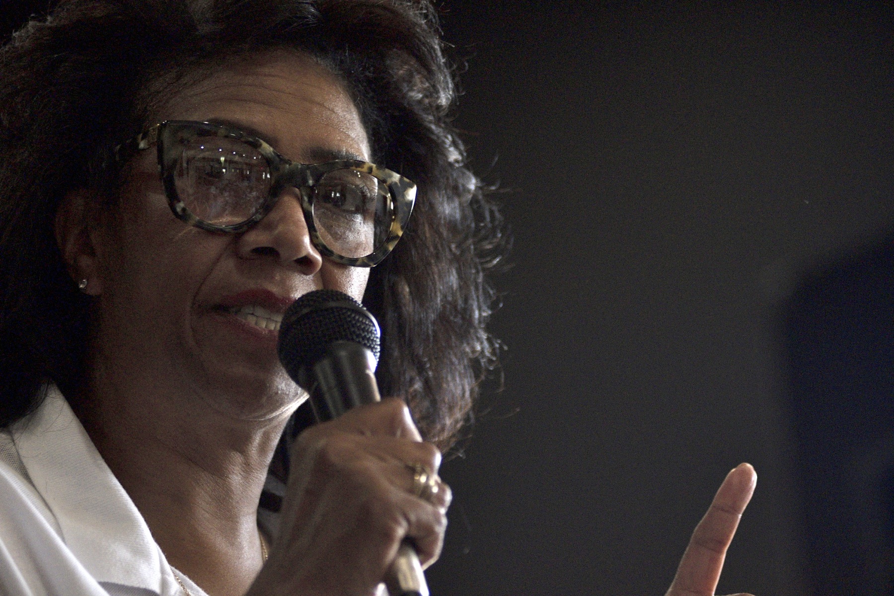 Tanzie Youngblood speaks to campaign volunteers at a Get Out The Vote event at Villa Fazzolari in Buena, New Jersey, on May 26, 2018.