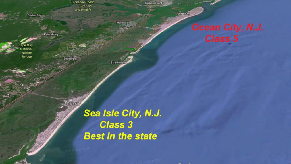 20180530-at-sic-vs-ocnj Sea Isle City leads the state in qualifying for the biggest flood insurance discounts. (Google Earth maps)