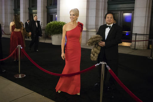 Trump Conway In this Thursday, Jan. 19, 2017 file photo, President-elect Donald Trump adviser Kellyanne Conway, accompanied by her husband, George, speaks with members of the media as they arrive for a dinner at Union Station in Washington, the day before Trump's inauguration. (Matt Rourke/AP Photo)