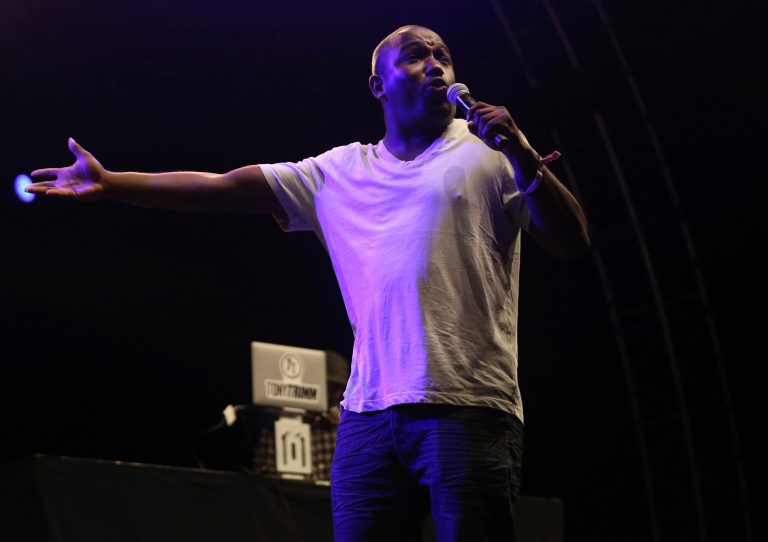 FILE - In this July 22, 2017 file photo, Hannibal Buress performs at the FYF Fest in Los Angeles. The path to comedian Bill Cosby’s conviction of drugging and molesting a woman in a Pennsylvania courtroom Thursday, April 26, arguably started 3 ½ years earlier in a comedy club across town in Philadelphia, when Buress  mocked Cosby for his smug preachiness, then called him a rapist during his standup act. (Photo by Willy Sanjuan/Invision/AP, File)