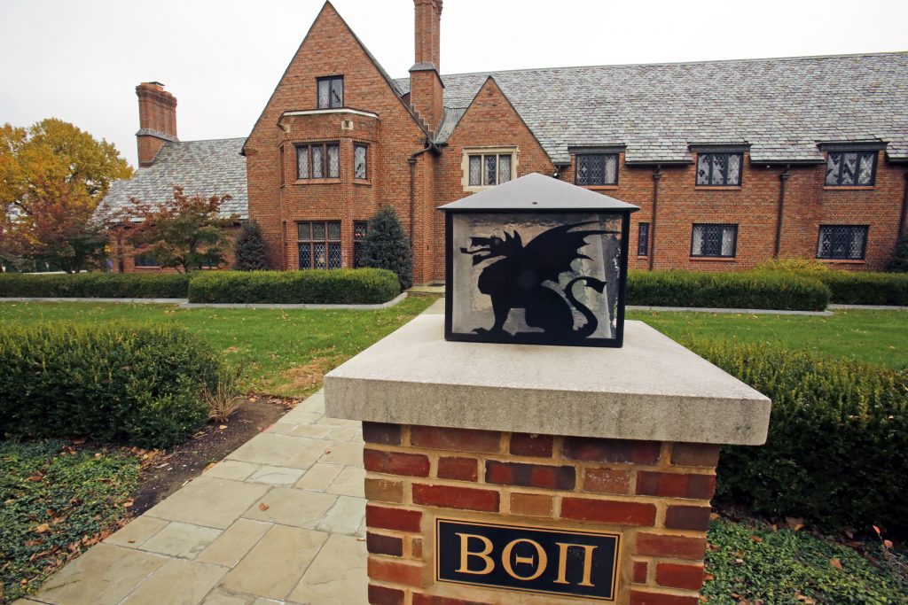 Fraternity House Deadly Fall FILE – This Nov. 9, 2017, file photo shows Pennsylvania State University's shuttered Beta Theta Pi fraternity house in State College, Pa. Centre County, Pa.,(AP Photo/Gene J. Puskar, File)