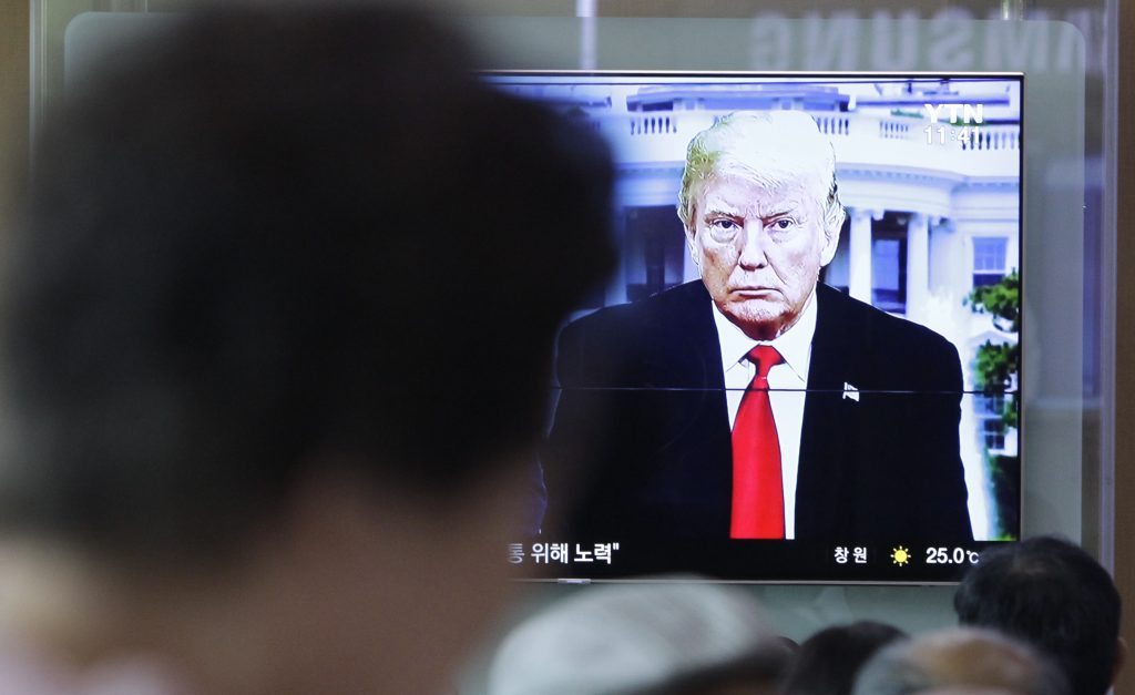 South Korea Koreas Tensions People watch a TV screen showing file footage of U.S. President Donald Trump during a news program at the Seoul Railway Station in Seoul, South Korea, Saturday, May 26, 2018. South Korea on Saturday expressed cautious relief about the revived talks for a summit between President Donald Trump and North Korean leader Kim Jong Un following a whirlwind 24 hours that saw Trump canceling the highly-anticipated meeting before saying it's potentially back on. (Lee Jin-man/AP Photo)