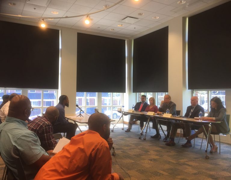Program participants, Department of Labor, testify before the Senate Labor Committee about Interfaith Community Housing. (WHYY/Zoe Read)