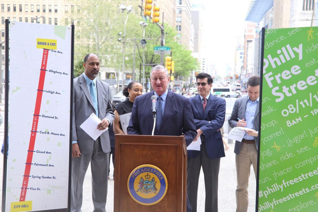PhillyFreeStreets2018 Mayor Jim Kenney announces the 2018 Philly Free Streets route — North Broad Street from City Hall up to Erie Avenue. (City of Philadelphia)