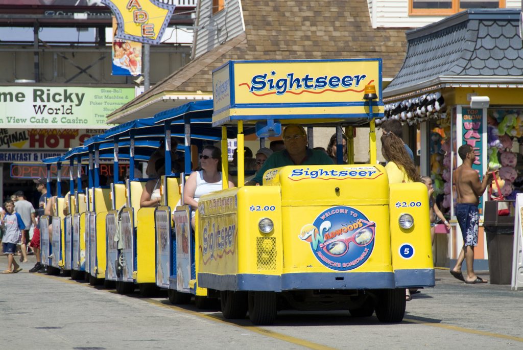 Tramcar-hi-res Wildwood's tramcar chugs along the boardwalk (Greater Wildwoods Tourism Improvement and Development Authority)