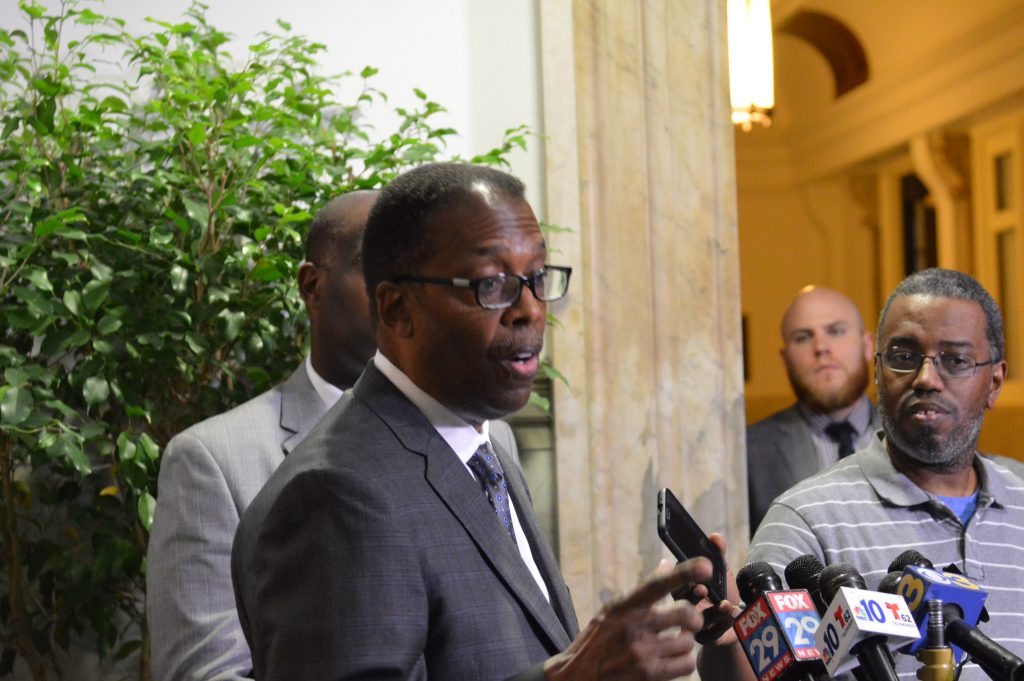 clarke 6-1 If a bill designed to end Philadelphia's sweetened beverage tax were approved in Harrisburg, City Council President Darrell Clarke says the city's 10 percent tax on liquor sold by the glass could also be challenged. (Tom MacDonald/WHYY)