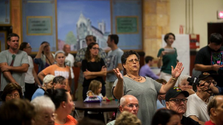 Residents of Fishtown were provided an open forum to voice their opinions on a proposal to convert Saint Laurentius Church into twenty-three apartments. (Brad Larrison for WHYY, file)