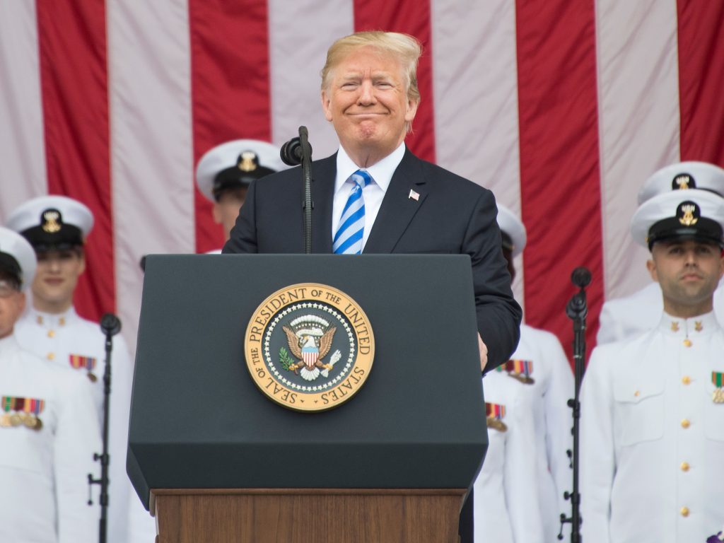 President Trump marks Memorial Day with a speech at Arlington National Cemetery on Monday.
