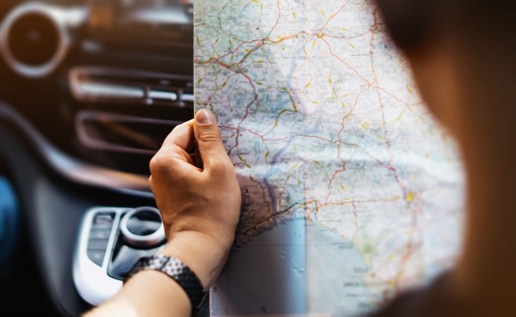 Hipster Man Holding In Male Hands And Looking On Navigation Map Big Stock Photo