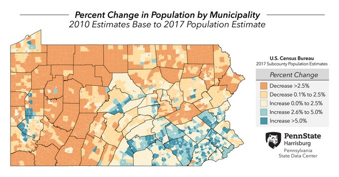 pa muni pop change 2010to17 map Source: Pennsylvania State Data Center