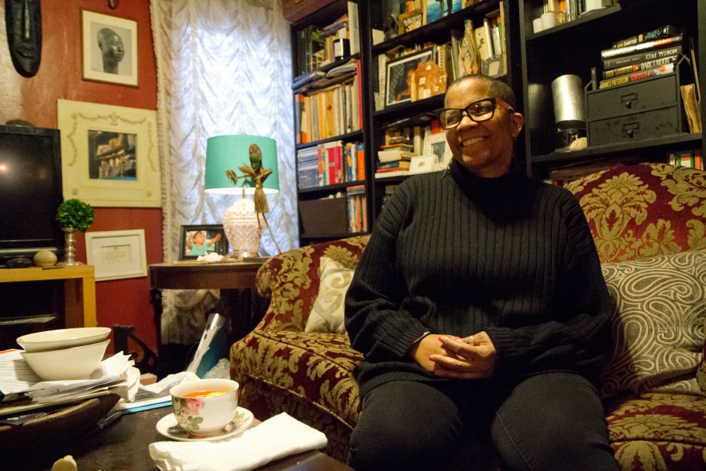 renee norris jones-2 Domestic Violence survivor Renee Norris Jones at her home in Nicetown. Norris Jones said that despite enduring years of abuse, nothing gave her more fear than when she was confronted with a gun. (Kimberly Paynter/WHYY)