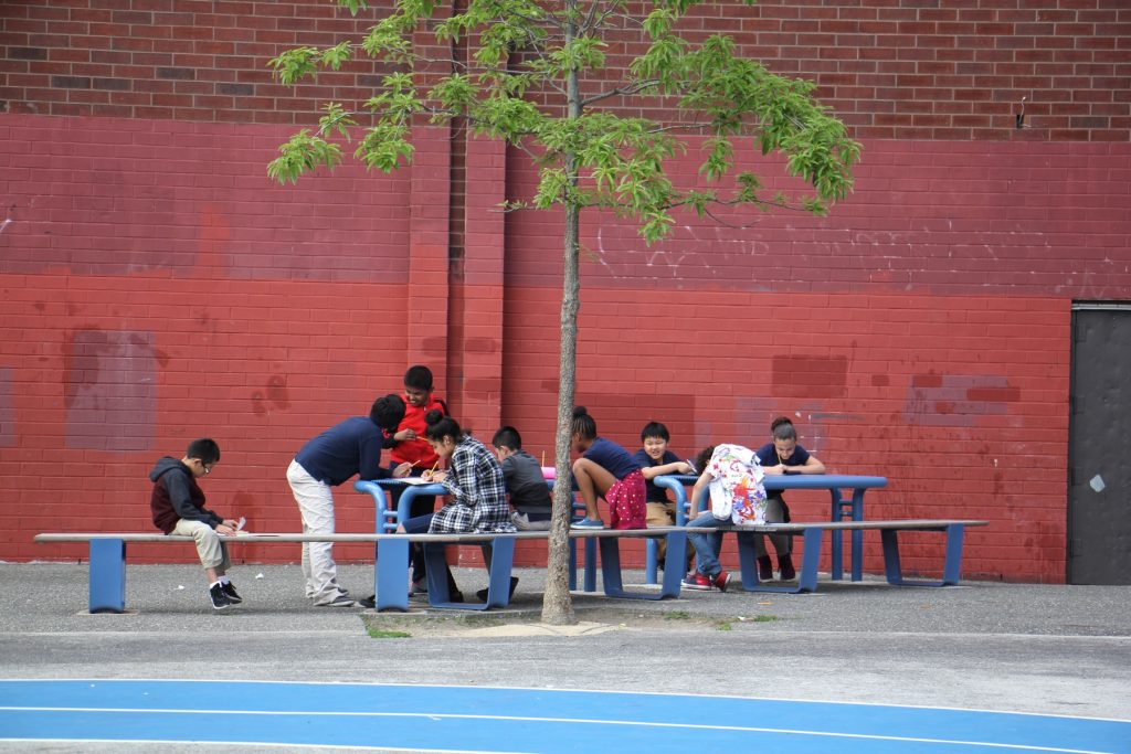 2018 05 07-e lee-south philadelphia taggart school-green stormwater infrastructure outdoor learning File photo: Trees shade outdoor learning spaces on the Taggart School playground. (Emma Lee/WHYY)