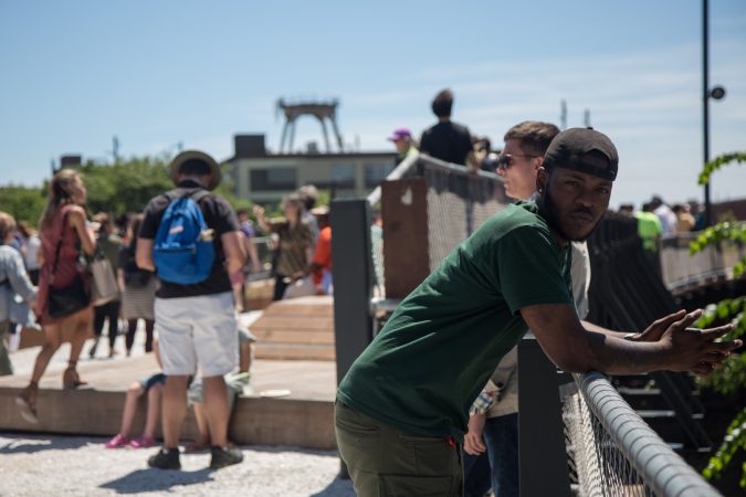 Philadelphians of all ages gather to inaugurate the first quarter mile of the Philadelphia Rail Park June 14th 2018. (Emily Cohen for WHYY)
