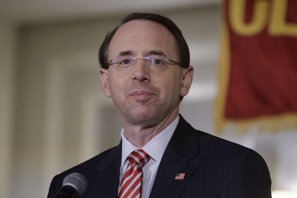 Deputy Attorney General Rod Rosenstein delivers the keynote speech during the annual alumni dinner of Central High, on Tuesday evening.