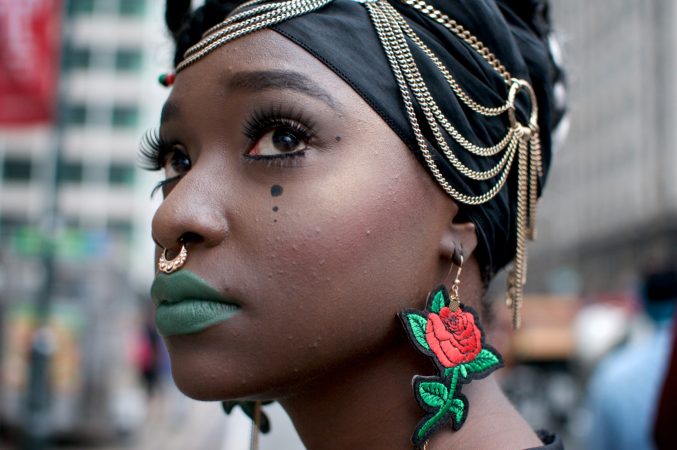 Leighdy Morris, Queen of the RBG Brigade, participates in the annual Juneteenth parade through Center City. She says Juneteenth, celebration of the end of slavery in the United States, should be a national holiday, like the Fourth of July. (Bastiaan Slabbers for WHYY)