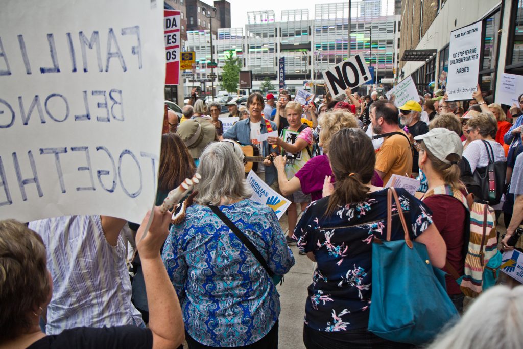2018 6 1 kpaynter aclu protest ice headquarters immigrantion-4 The ACLU and human rights groups rallied outside of the Center City offices of ICE in Philadelphia to protest the practice of separating children from their families. (Kimberly Paynter/WHYY)